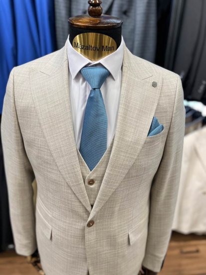 Костюм MAZALTOVMAN 3-ка Premium Бежевый в микроклетку