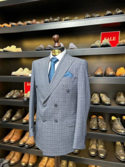 Костюм MAZALTOVMAN 2-ка двубортный Premium Синий в микроклетку