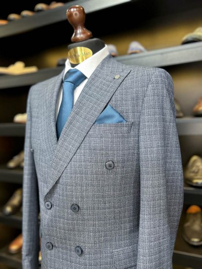 Костюм MAZALTOVMAN 2-ка двубортный Premium Синий в микроклетку