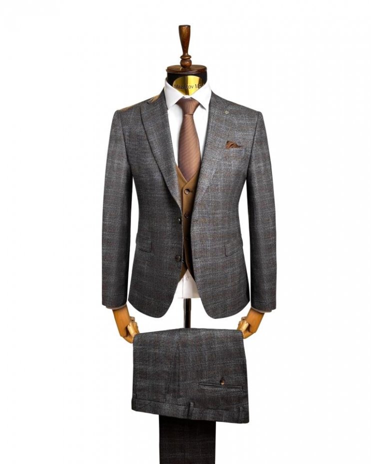 Костюм MAZALTOVMAN 3-ка Серый в клетку комбинированный премиум