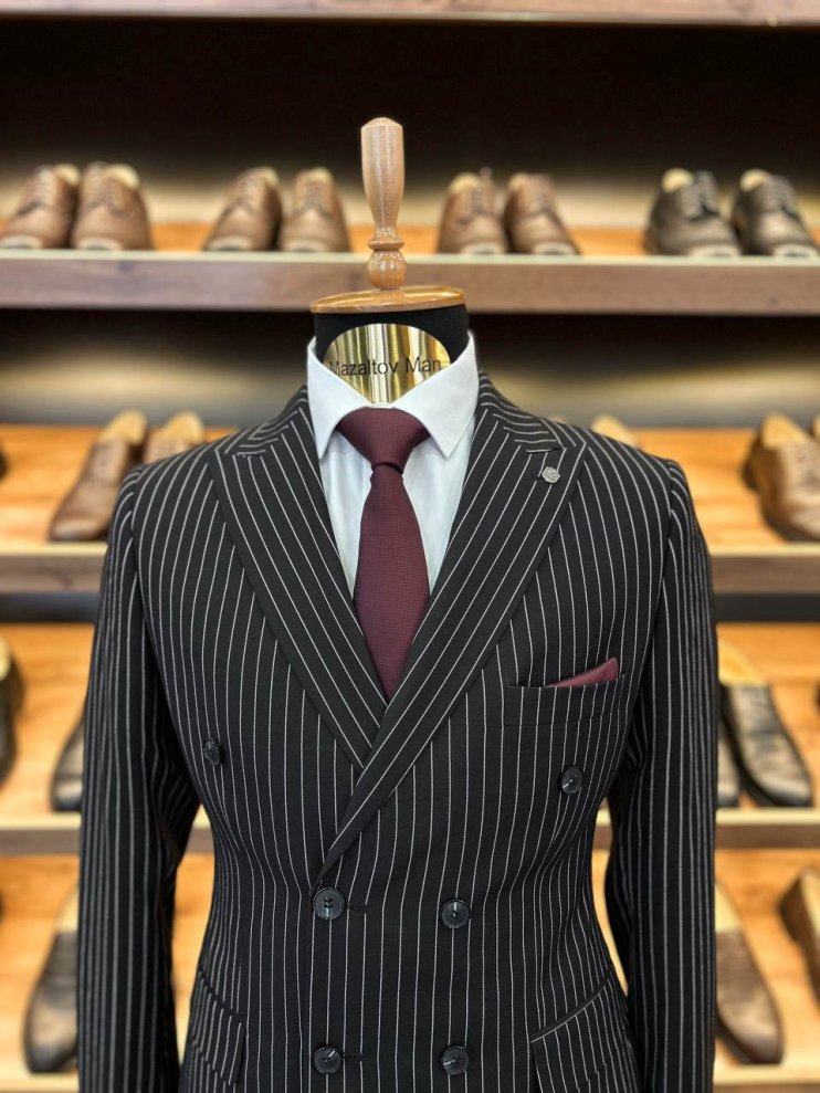 Костюм MIR 2-ка Двубортный Черный в полоску