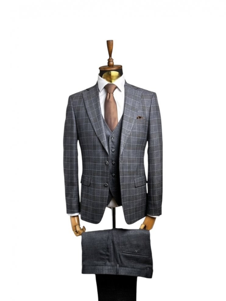 Костюм MAZALTOVMAN 3-ка Premium Синий фактурный в клетку