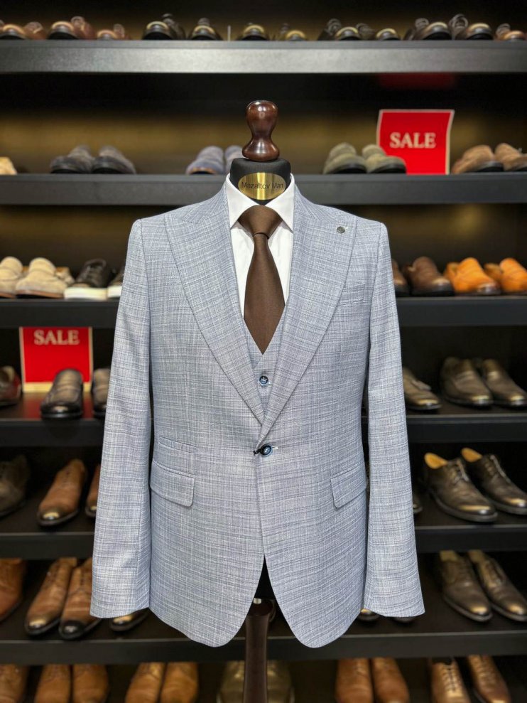 Костюм MAZALTOVMAN 3-ка Premium Голубой в микроклетку