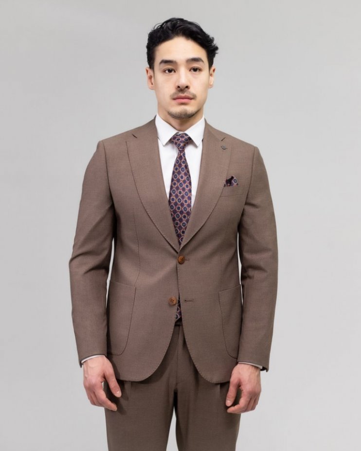 Молодежный костюм 2-ка Mazaltovman коричневый из фактурной ткани