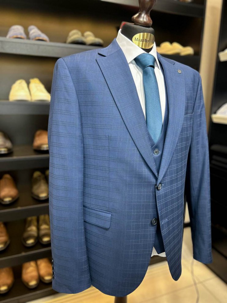 Костюм MAZALTOVMAN 3-ка Premium Синий в клетку