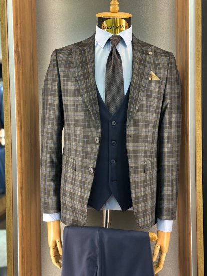 Костюм MAZALTOVMAN 3-ка Premium Черный в синюю клетку