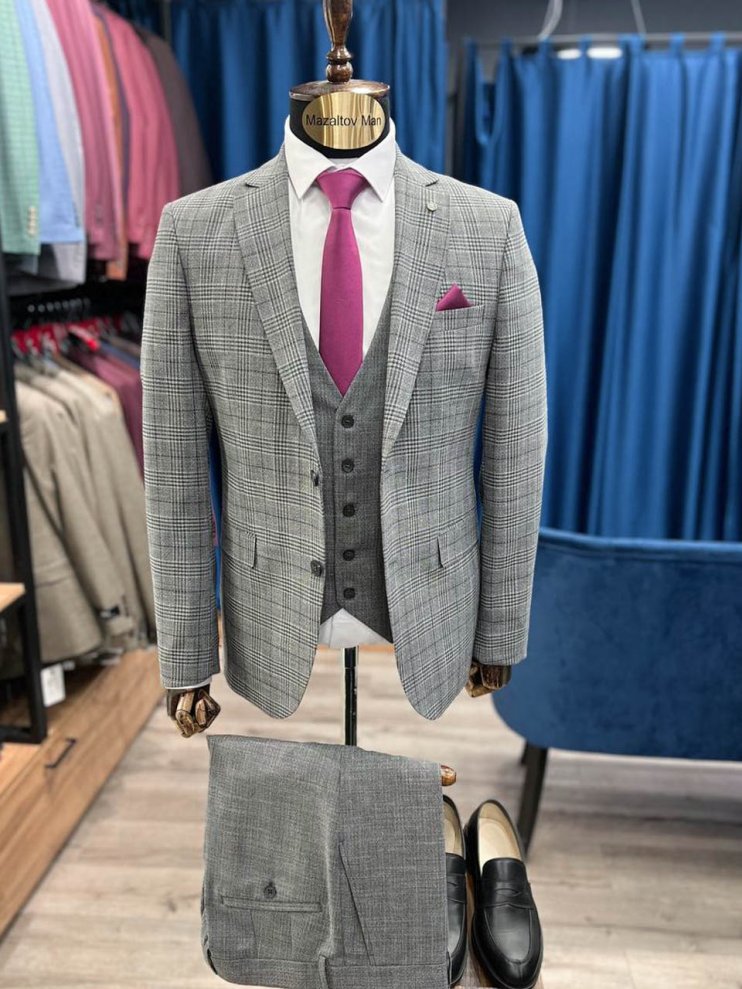 Костюм MAZALTOVMAN 3-ка Серый в клетку