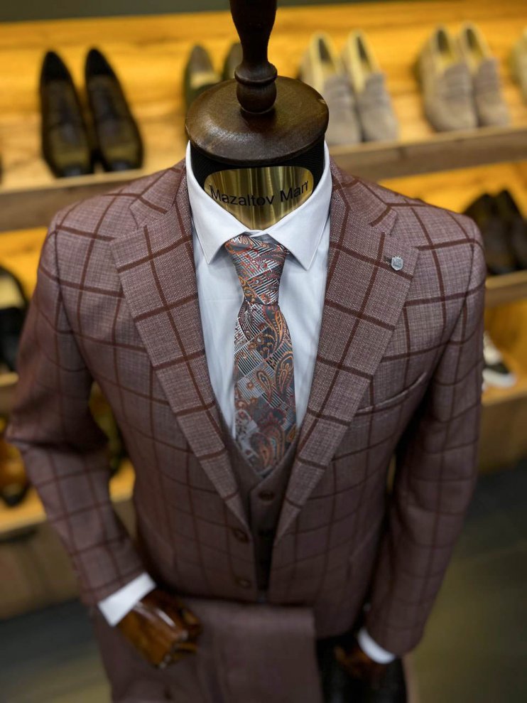 Костюм MAZALTOVMAN 3-ка Premium Терракотовый в клетку