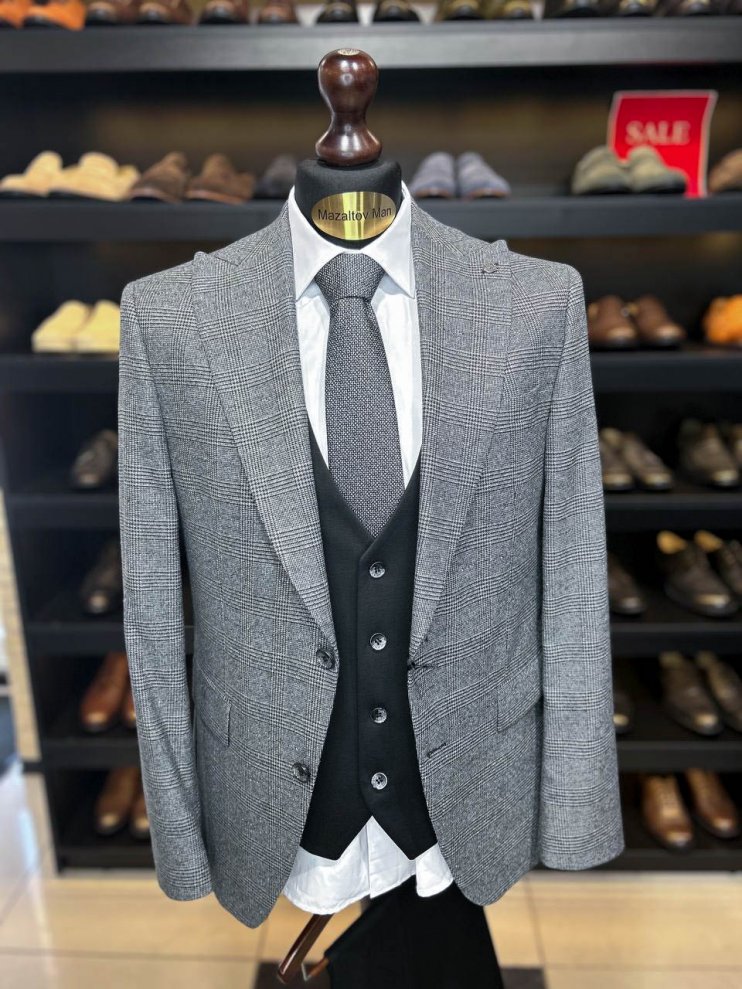 Костюм MAZALTOVMAN 3-ка Premium Серый в клетку