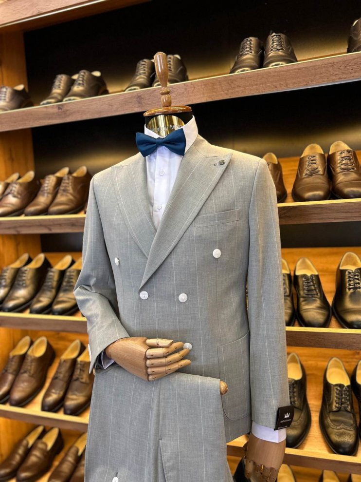 Костюм MAZALTOVMAN 2-ка Двубортный Premium Серый полоску