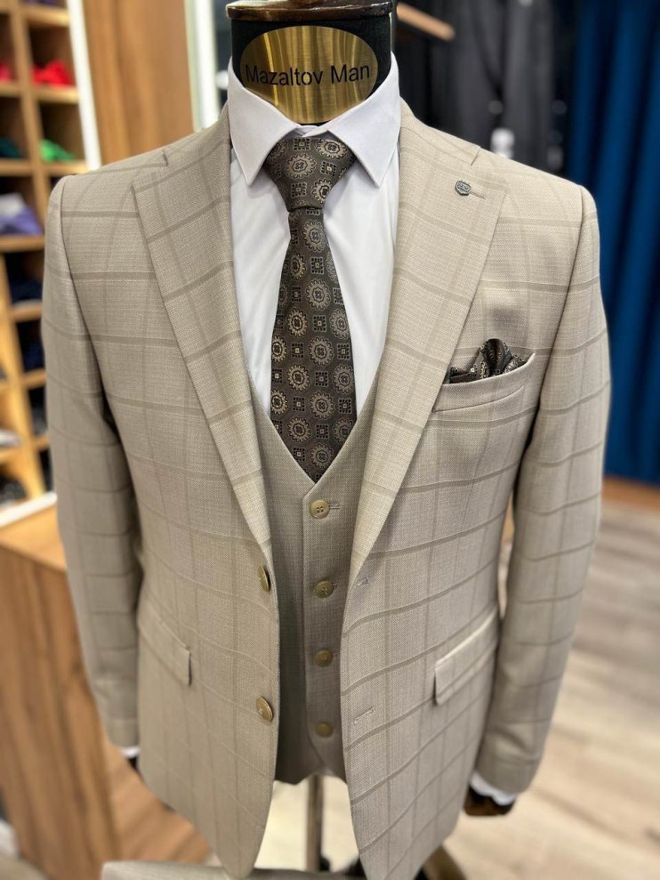 Костюм MAZALTOVMAN 3-ка Premium Бежевый в клетку