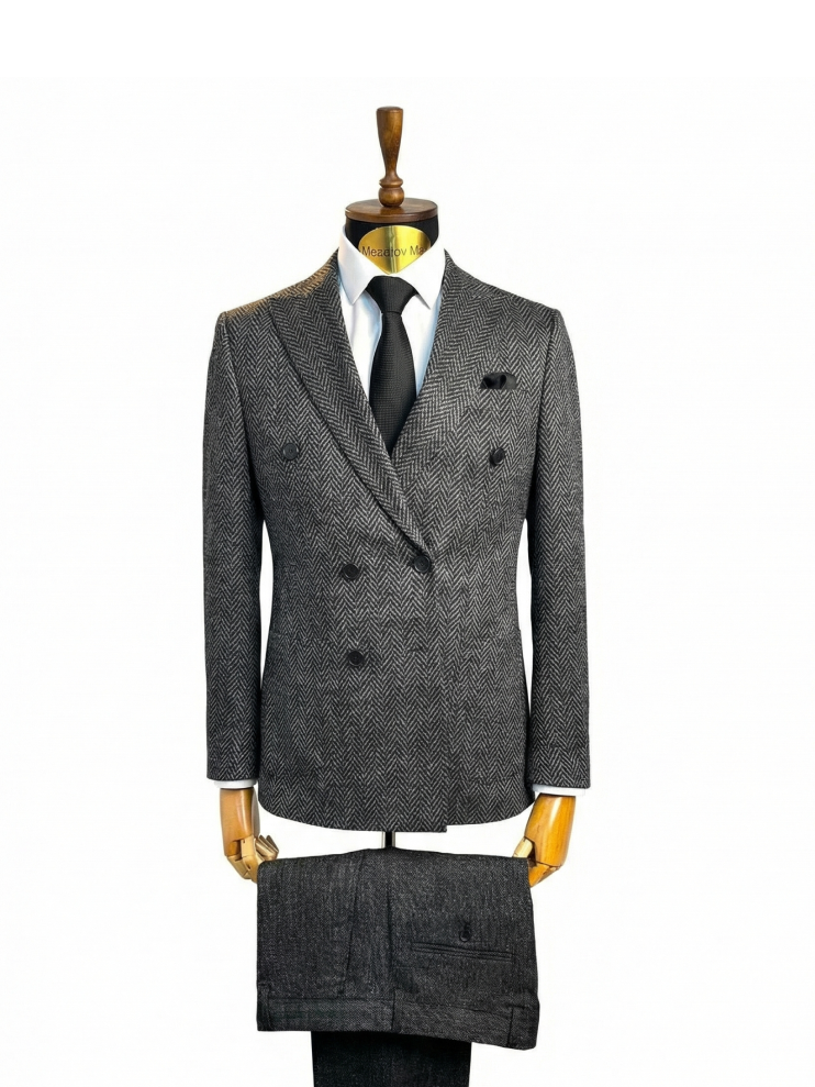 Костюм MAZALTOVMAN 2-ка Двубортный Серый в елочку премиум линейка